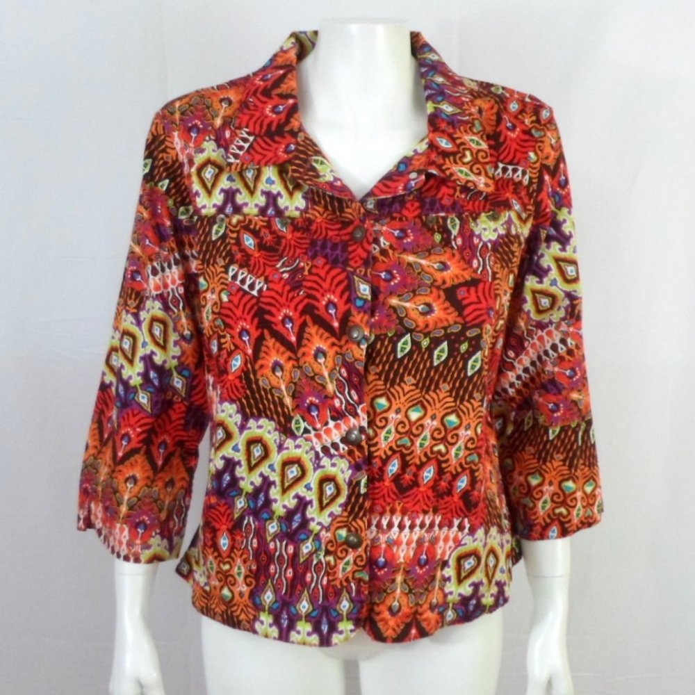 Kaktus Art To Wear Colorful Multi Print 3/4 Sleeve Blazer